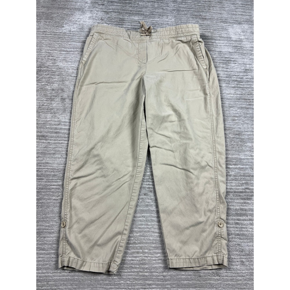 Talbots Pants Womens 14P Tan Cropped Cotton Tencel Drawstring Elastic Waist